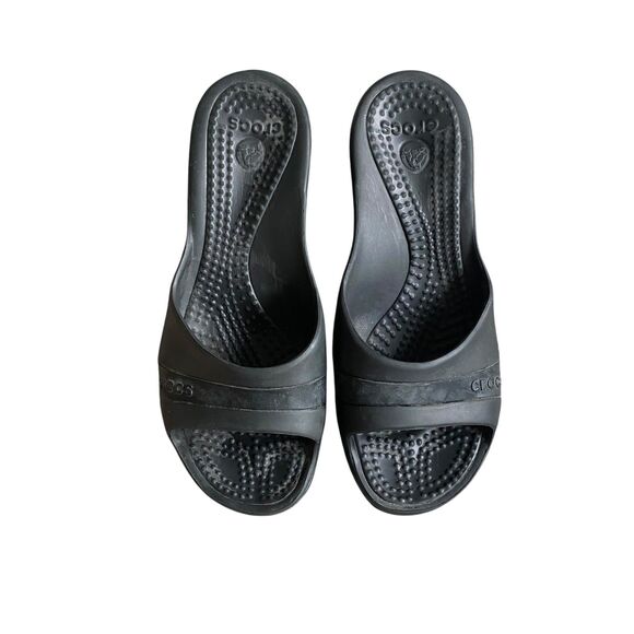 Crocs Kadee Wedge Sandal Women’s 8 Black Slip On Casual Comfort Beach - Picture 3 of 8